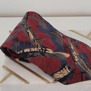 Vintage HALSTON III Italian Silk Neck Tie ~ Maroon/Gray/Beige/Blue